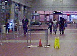 Cone in middle of South Station
