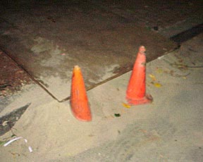 Cones trapped under a sand dune